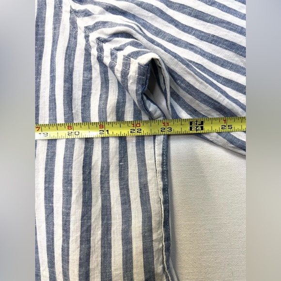 LL Bean women’s 100% linen long sleeve button down shirt top sz XL blue white - Picture 6 of 8